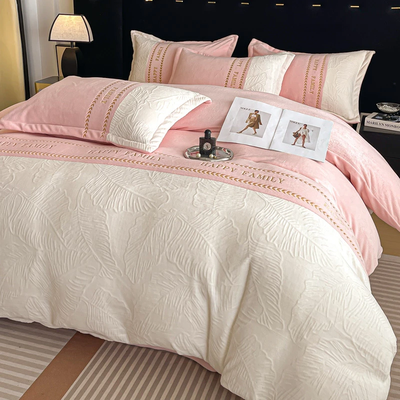 A类母婴级牛奶绒四件套被套床单床笠枕套床源高级感家用加厚被罩