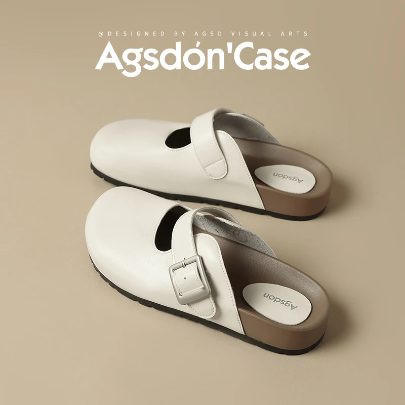 奥古狮登包头半拖鞋女2025新款夏季凉拖女外穿平底孕妇玛丽珍单鞋