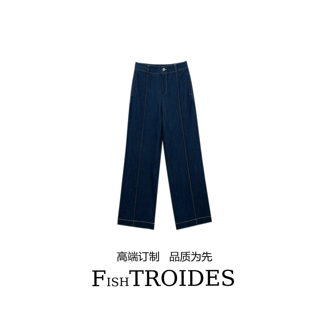 2025春夏休闲宽松窄版直筒裤免褪色阔腿女春季高腰牛仔裤F50014