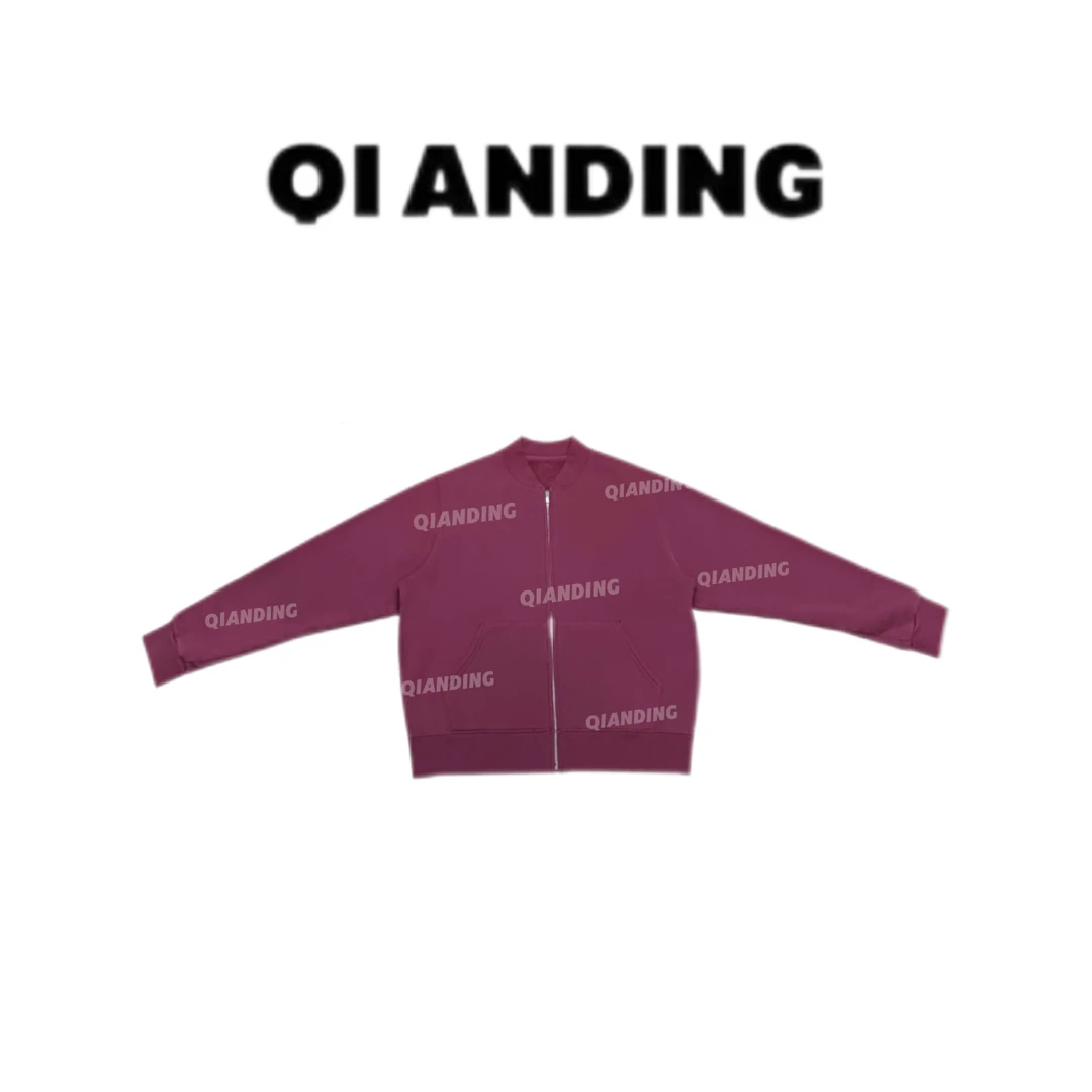 【QIANDING】简约休闲纯棉棒球领拉链开衫卫衣外套A2578