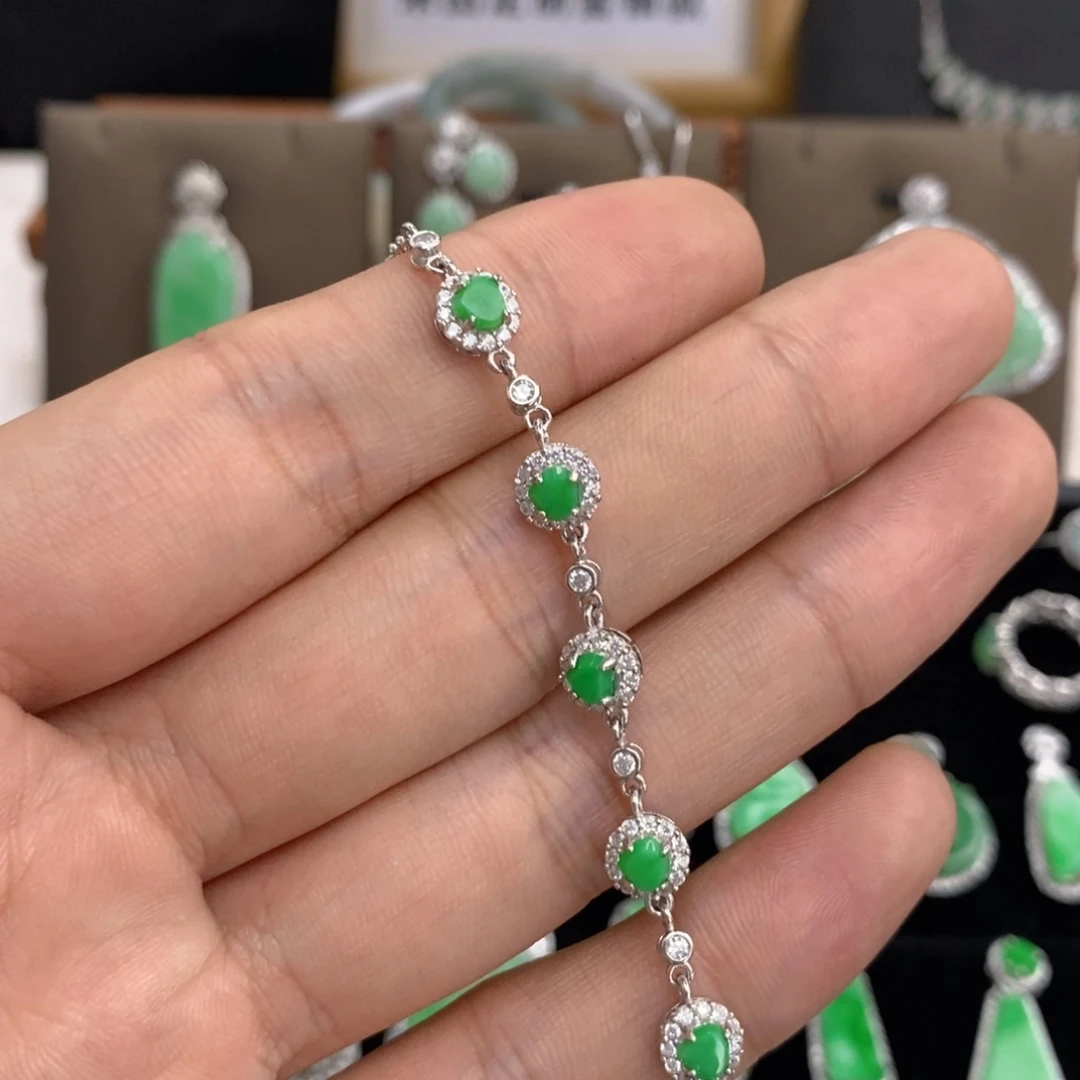 翡翠手链银S925镶嵌天然翡翠