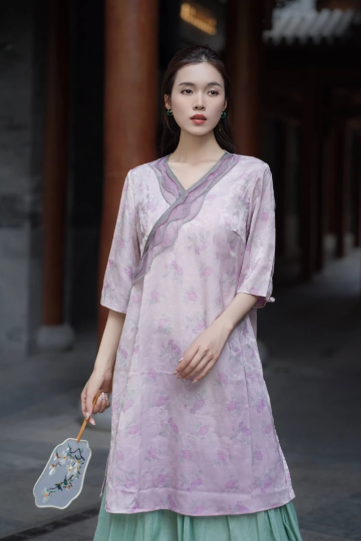 大吉2025新款原创文艺复古中式小花连衣裙百搭连衣裙3340