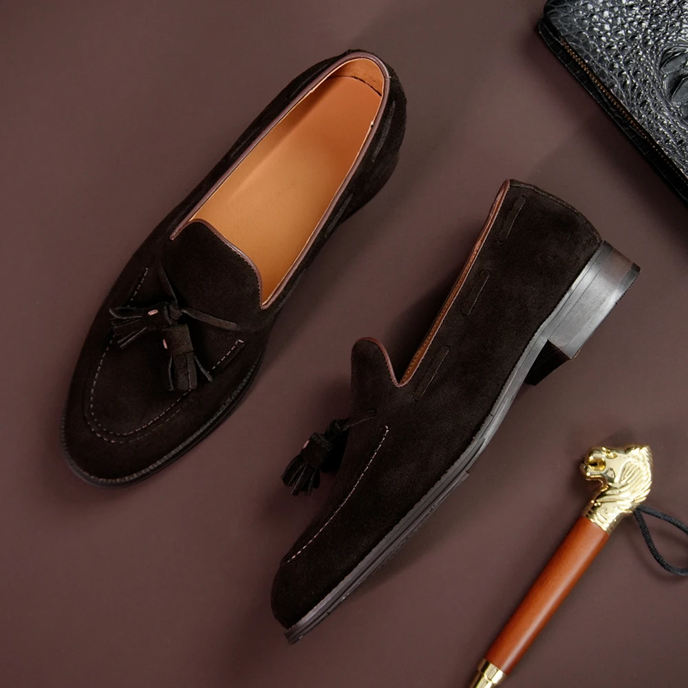 Jedenhow英伦绅士乐福鞋男士真皮休闲流苏一脚蹬皮鞋时尚百搭