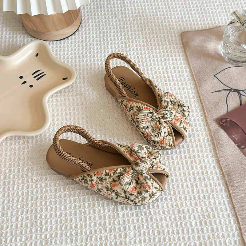 2025新款软底软面公主拖女童时尚秀花鱼嘴拖时尚韩版公主拖鞋