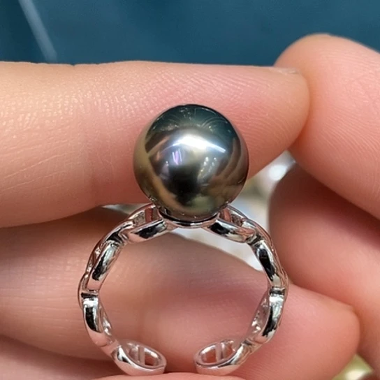 戒圈银S925镶嵌海水珍珠10.48