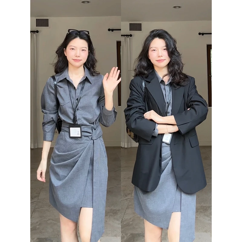 郭九九呢 气质扭结设计感显瘦衬衫连衣裙宽松西装外套 G925Q13166