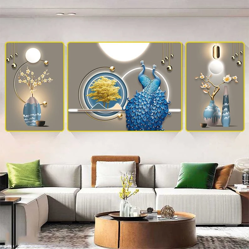 客厅装饰画现代简约沙发背景墙壁北欧轻奢三联挂画PL002