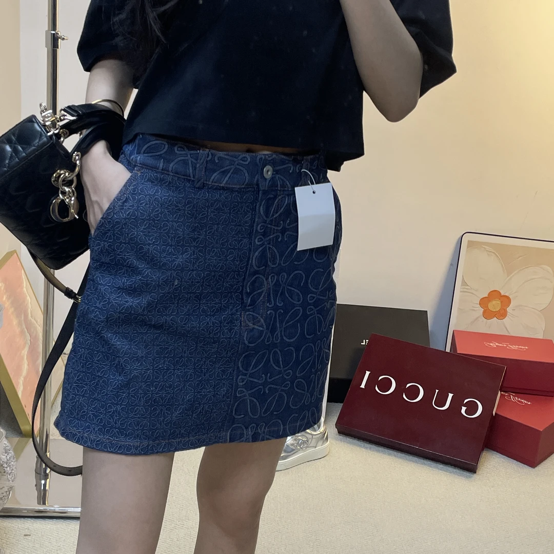 99新 LOEWE/罗意威 Loewe 蓝色 满印 半身裙 99新 36码 A8211