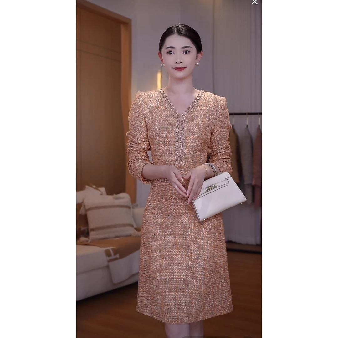 【古蔓诗清仓款】1946轻奢时尚小香风气质收腰连衣裙