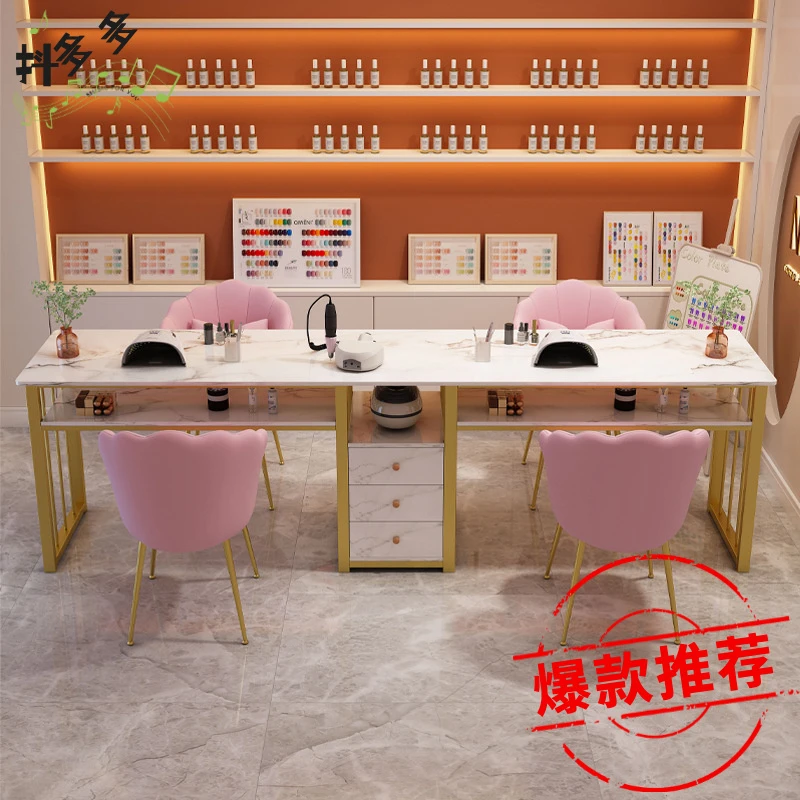 美甲桌双人指甲台桌椅套装经济型沙龙家具简约现代美甲台桌子