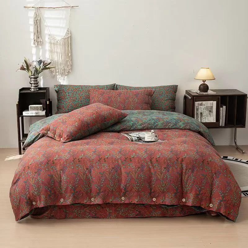 2025轻奢复古美式加大床柔软舒适新款清新小碎花田园单件四件套