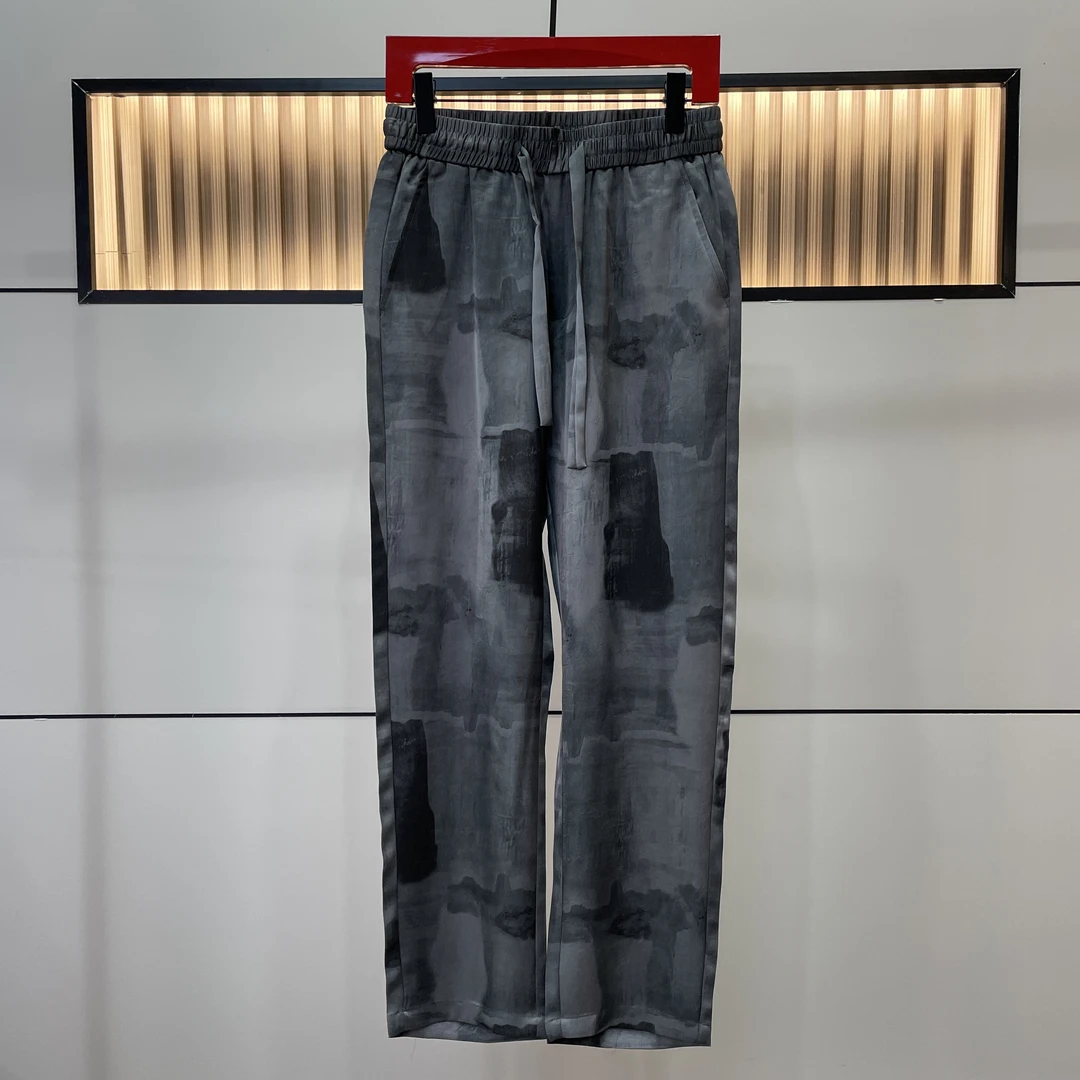 高端三醋酸垂感男士休闲长裤冰丝直筒宽松裸感裤潮流中国风裤子