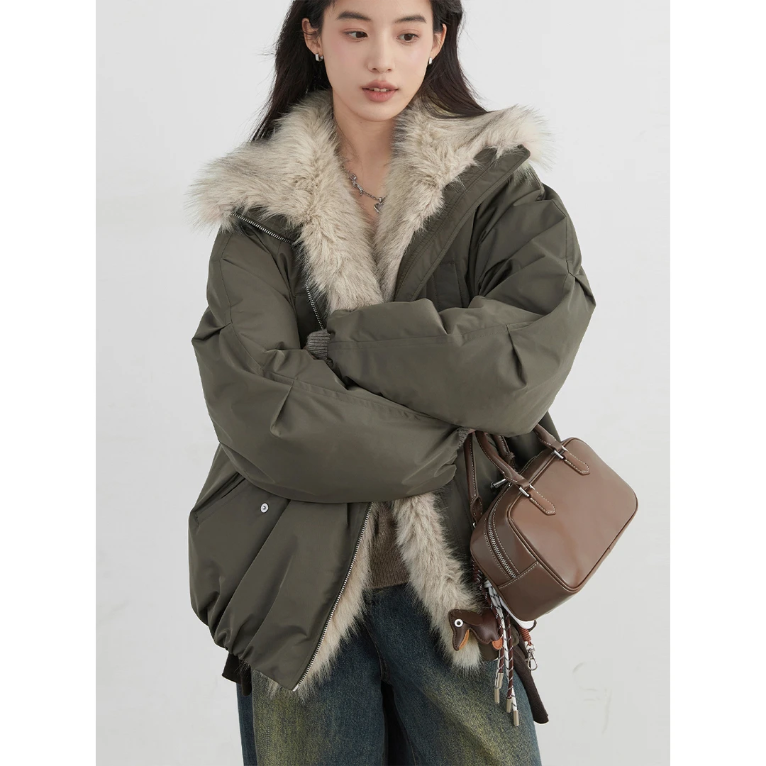 VUMP 2025高级感环保皮草拼接毛领派克服巴恩风羽绒斯拉夫外套女