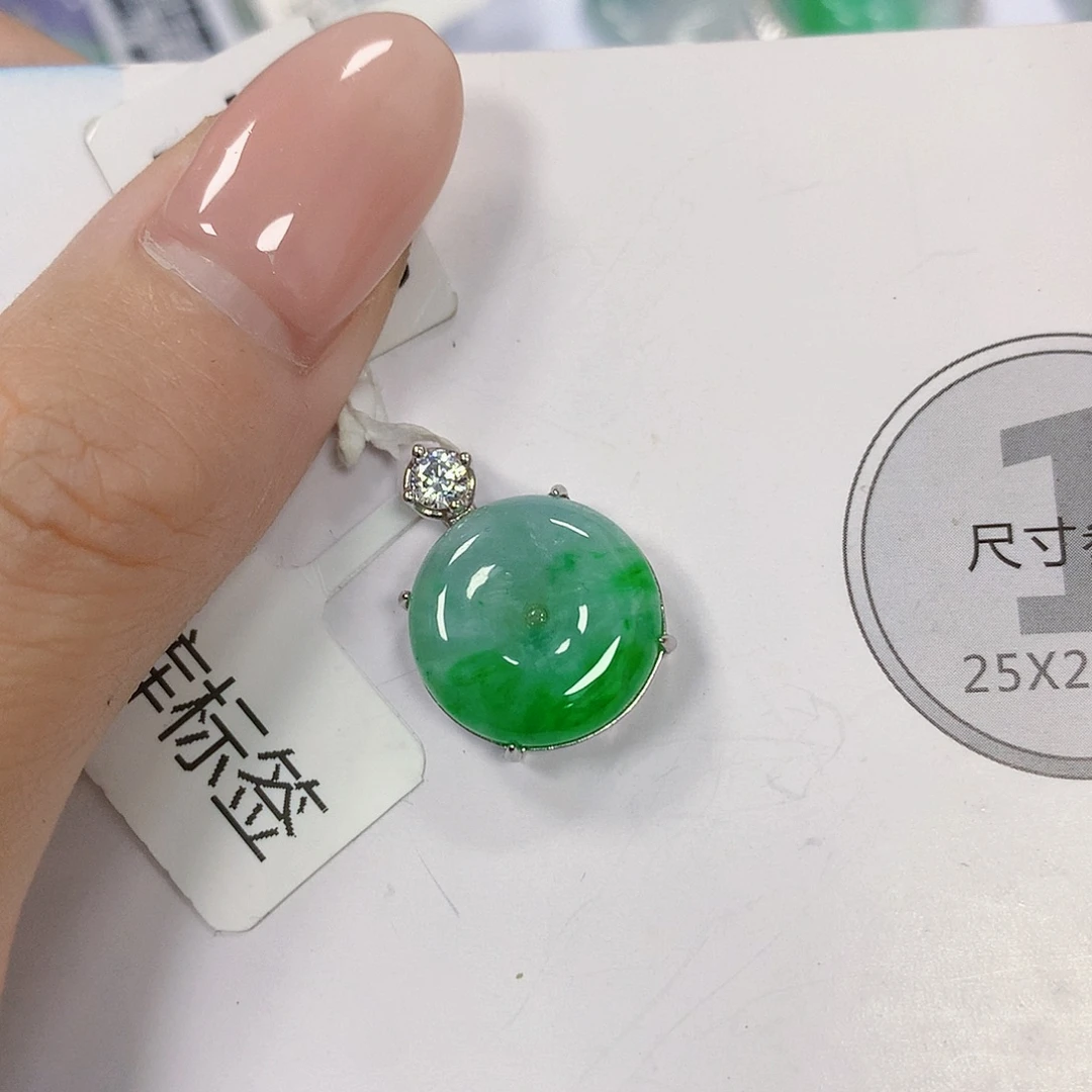翡翠银S925镶嵌颈饰天然翡翠a货 百元以上9米证书费自理