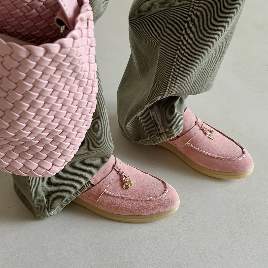 手工制作2.2cm新款通勤羊皮乐福鞋一脚蹬粗跟女深口单鞋老钱风鞋