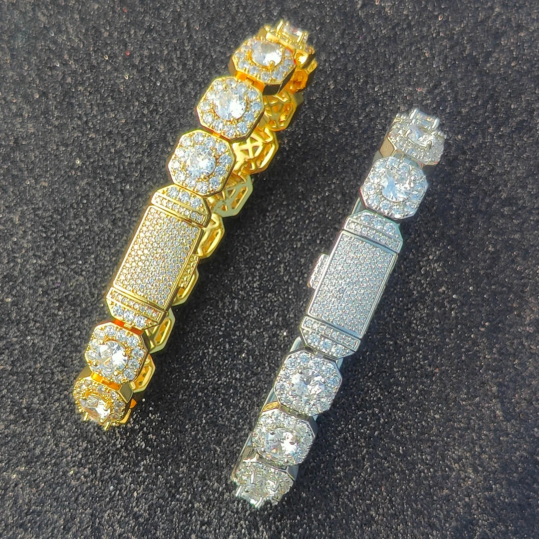 铜合金锆石手链 满钻冰糖手链嘻哈美式手饰男女同款欧美高级感