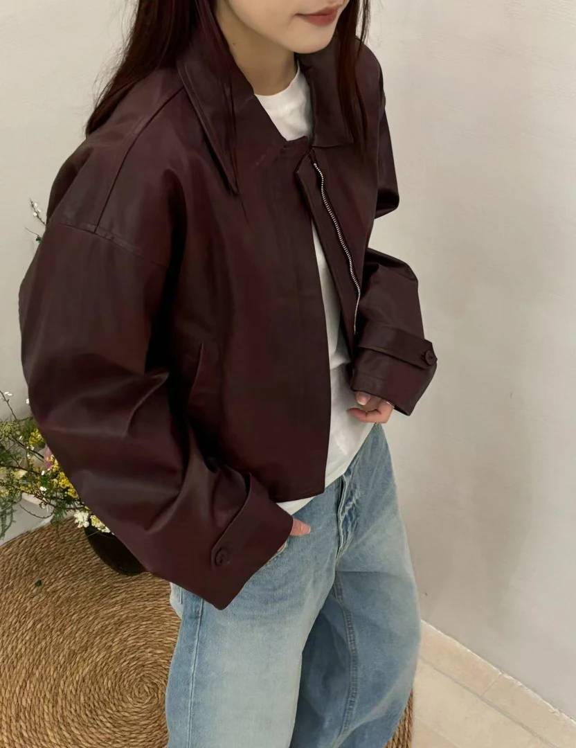 上衣立领口袋短款皮衣秋季ins极简风短外套修身型宽松型网红