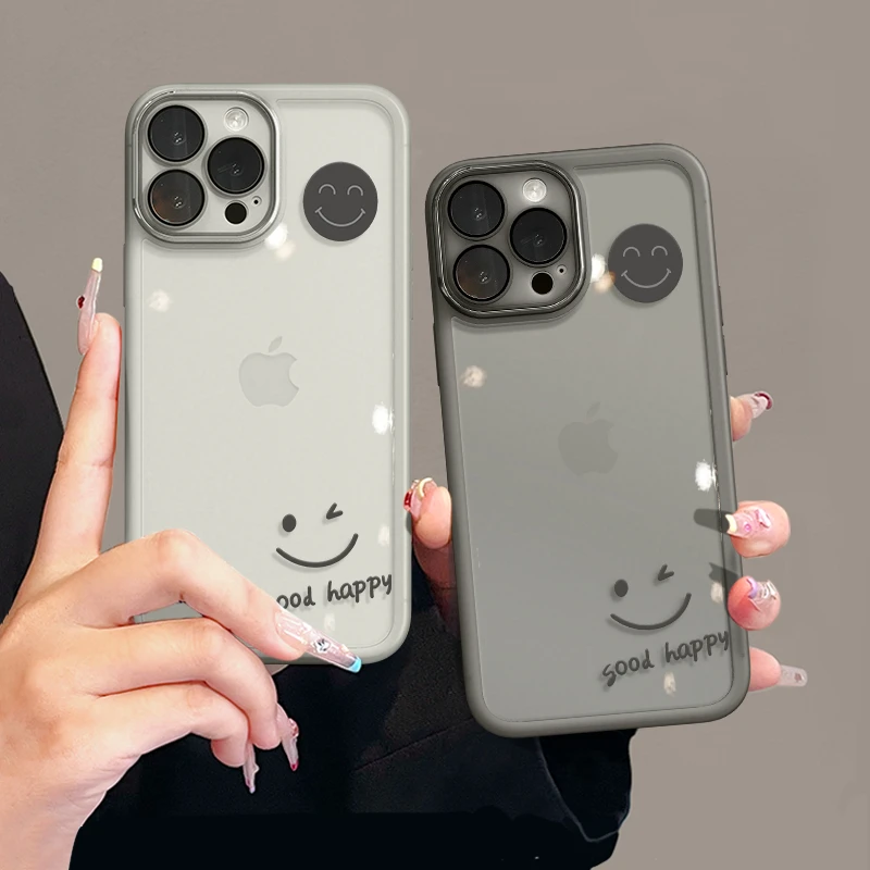 笑脸适用苹果17pro手机壳16pm金属镜框华为p70荣耀oppo简约小米15