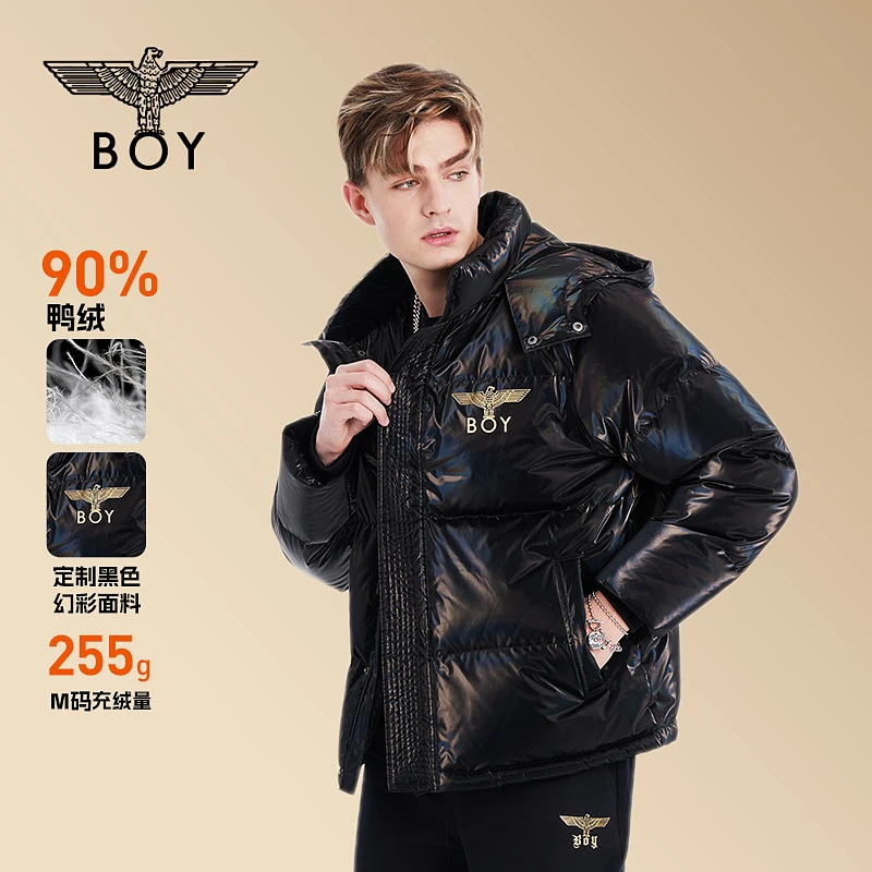 【黑胶唱片】BOY情侣款朋克保暖时尚潮牌短款羽绒服N28908