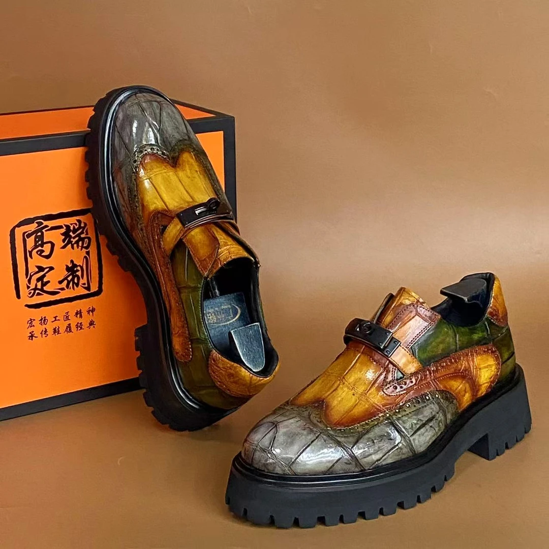 2025新款高端擦色鳄鱼皮时尚商务德比男鞋