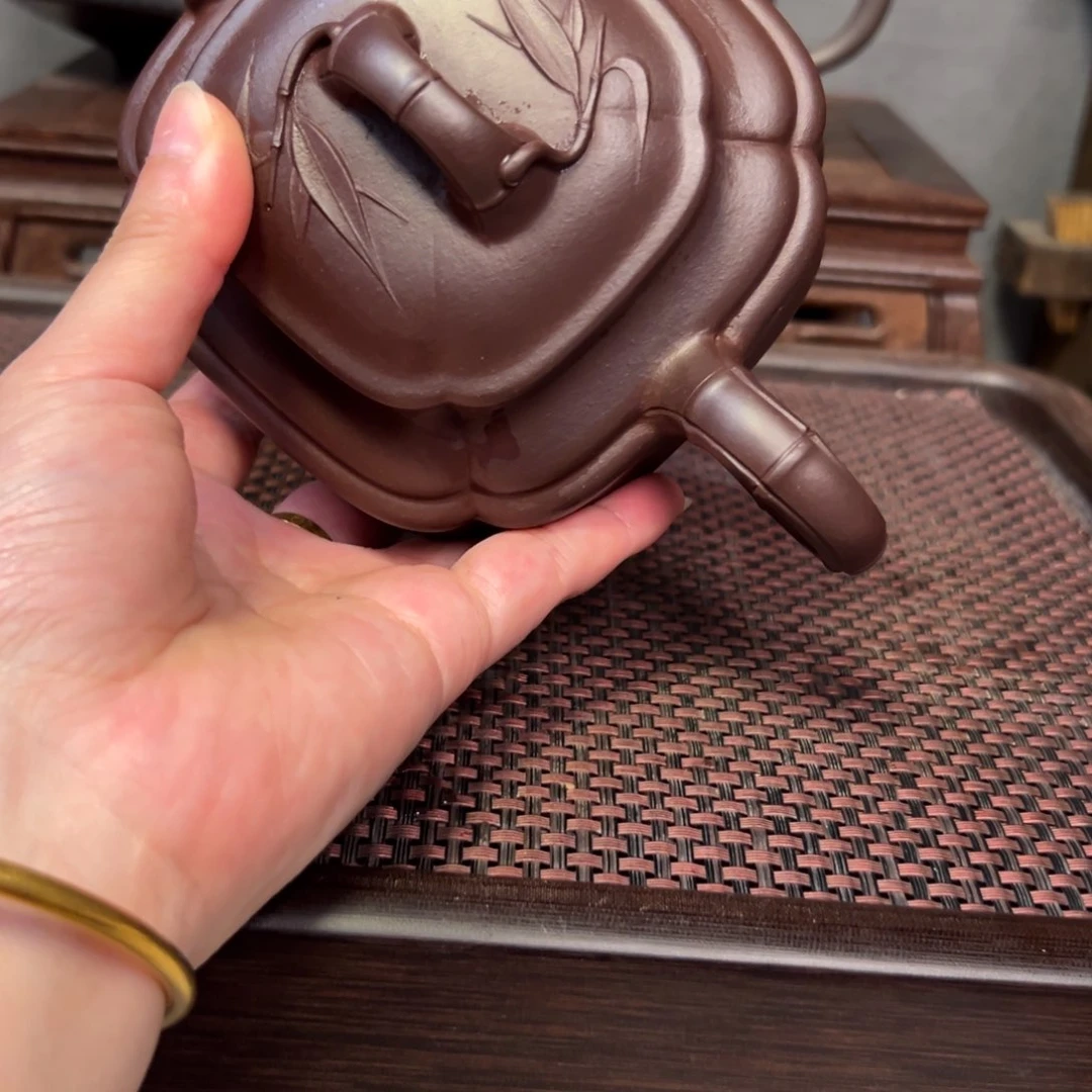 茶壶紫砂牛*老紫泥双线