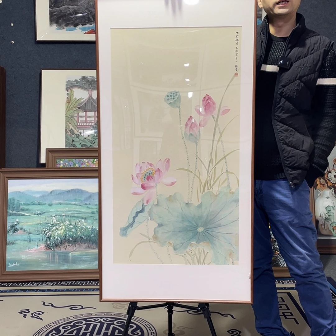 国画手绘画作品带框60/120