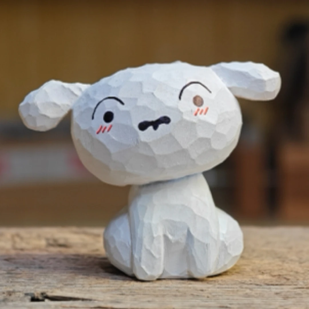 手工椴木雕刻蜡笔小新小白创意纯手工桌面摆件