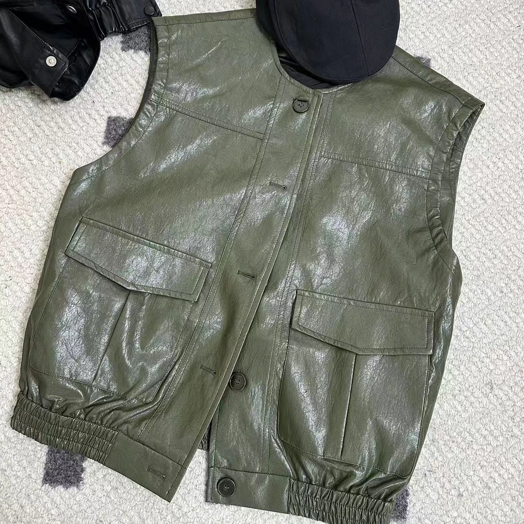 大禾选品：皮马夹休闲时尚多口袋马甲