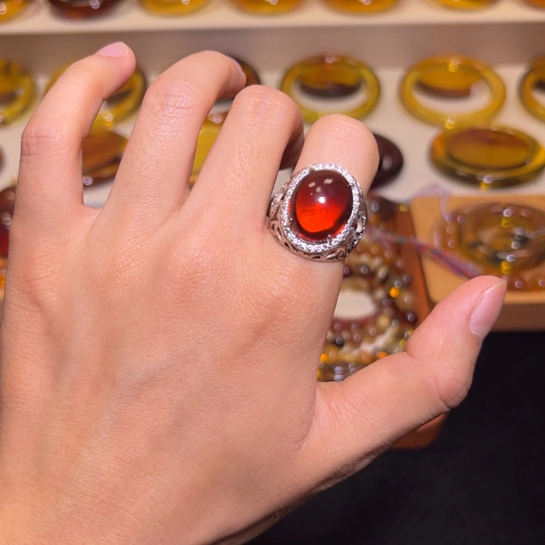 琥珀未镶嵌手镯血珀干放料子戒指