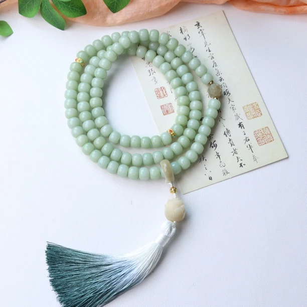 【天青烟雨】阴皮籽天青色莲花108颗 8*10mm 菩提根