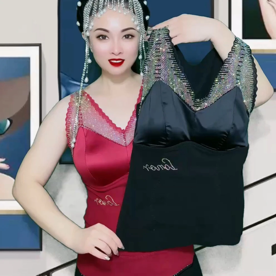 2522款时尚重工烫钻加厚美背长款保暖女士背心时尚百搭