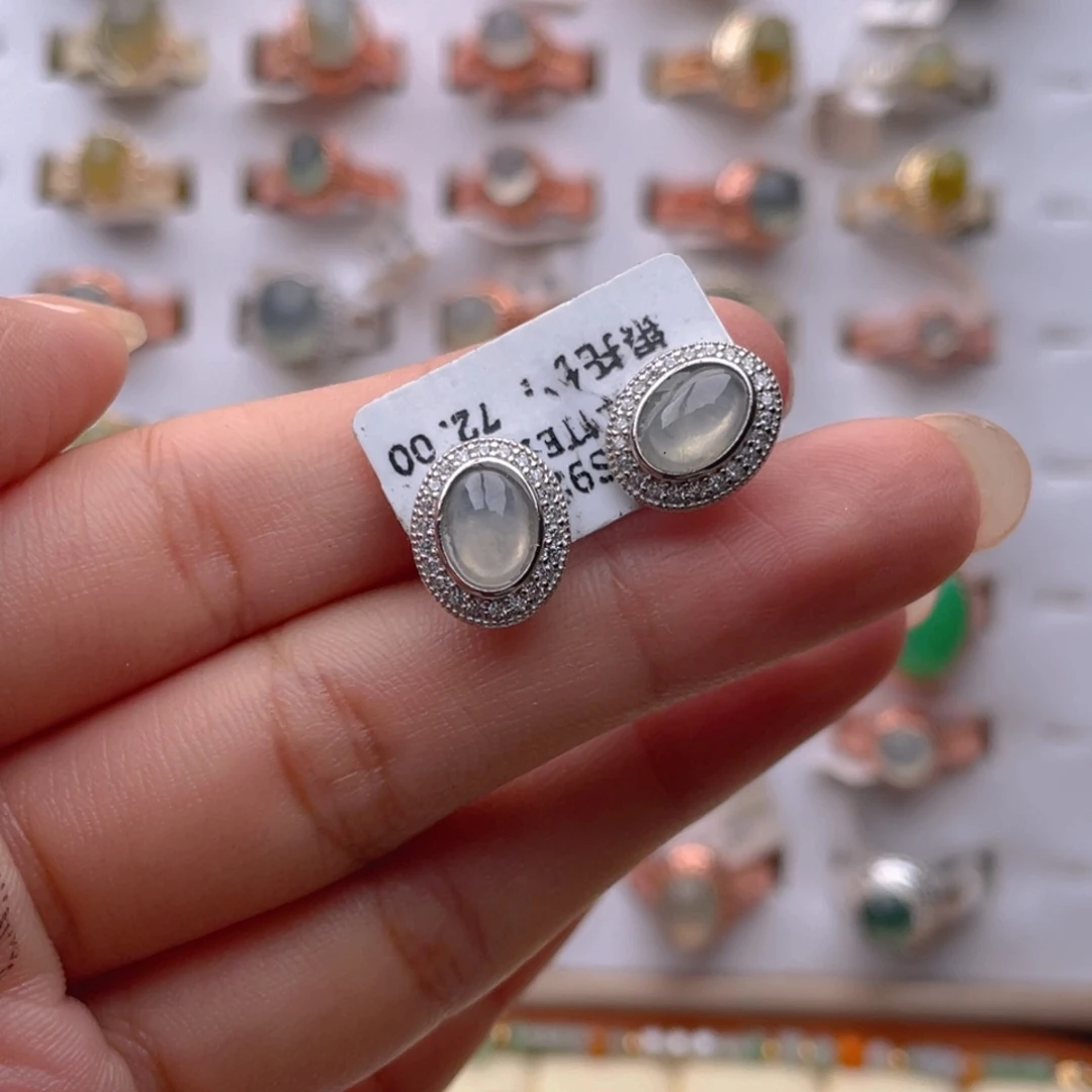 翡翠银S925镶嵌耳饰1111