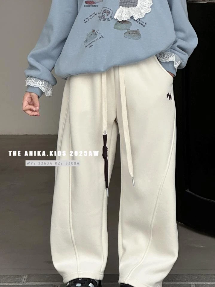 冬季新款儿童洋气加绒卡通刺绣宽松休闲裤男女童百搭卫裤3300