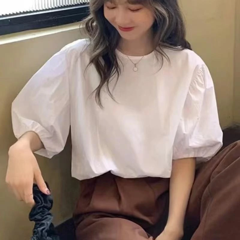 DZ休闲时尚百搭灯笼袖宽松显瘦白T恤