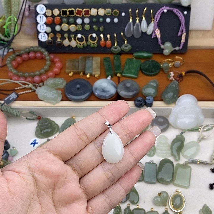 和田玉银S925镶嵌吊坠(不含链)