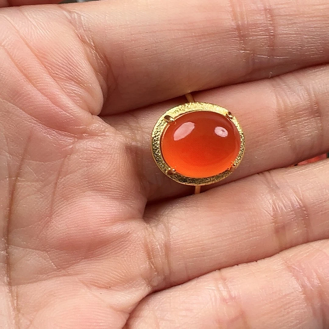 南红玛瑙南红戒指银S925镶嵌叶*花