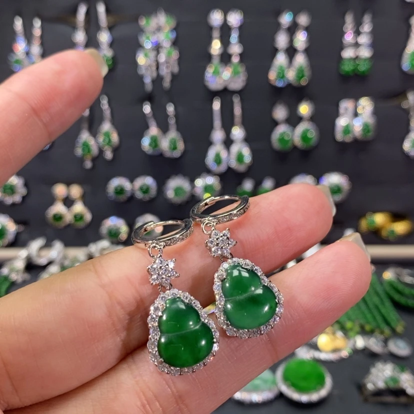 【闪购商品】翡翠耳饰银S925镀金镶嵌