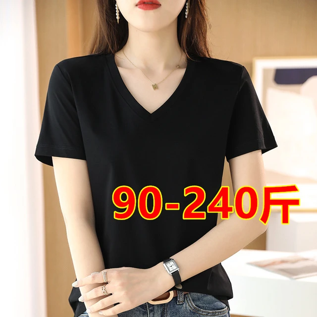 夏季大码丝光棉短袖T恤女士200斤胖mm加肥加大宽松半袖上衣打底衫