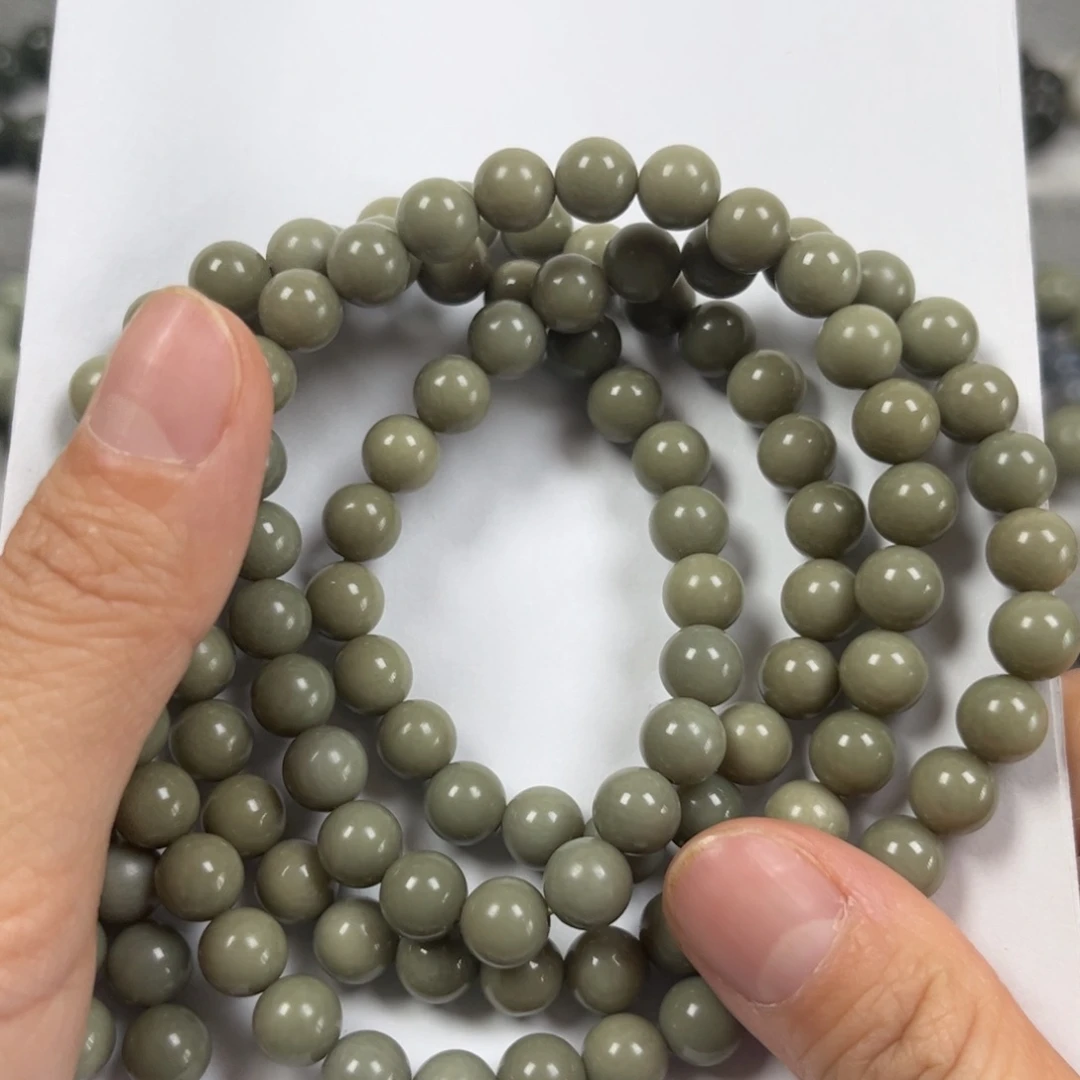 和田玉手链未镶嵌卡8圆珠108颗珠宝级