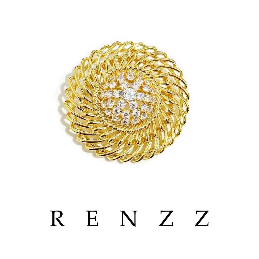 铜合金合成锆石胸针 1171镀K金 高定设计师智慧勋章大衣胸针