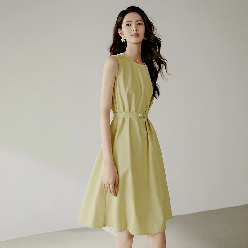 【专享】2025夏裙子收腰A字无袖连衣裙25030414