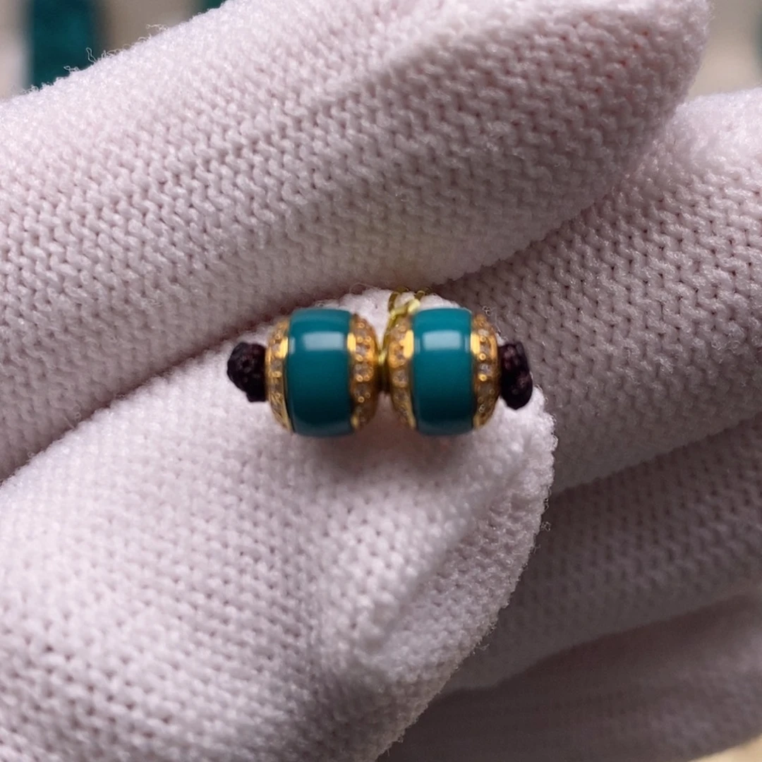 18K金镶嵌绿松石汉堡珠Aa500//6mm