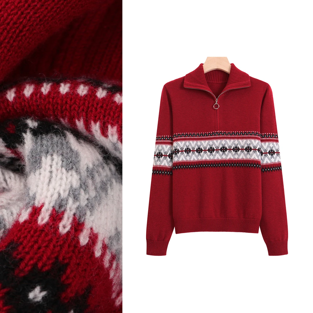 （100%绵羊毛）2025冬季新款简约气质女士针织衫羊毛衫费尔岛毛衣女