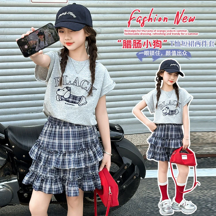 套装韩版夏季卡通动漫女童中大童儿童网红洋气时尚女孩学生学院风