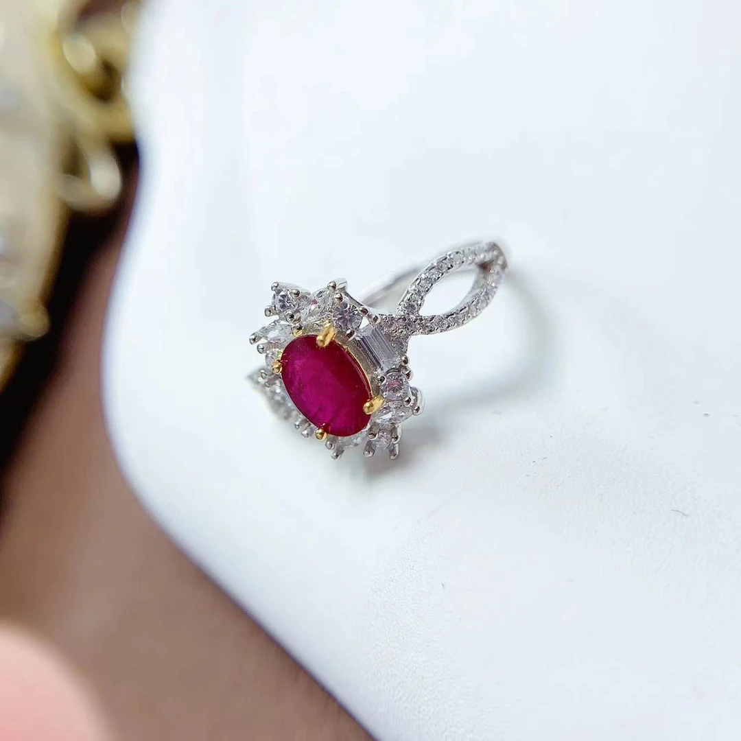 天然红宝石鸽血红豪华s925银戒指