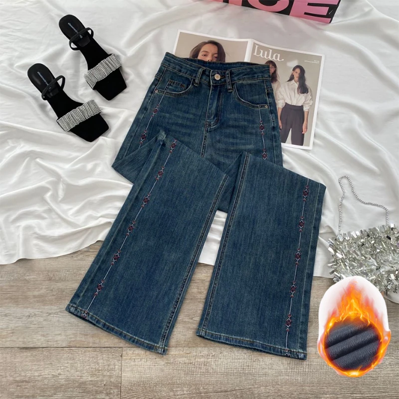 “”单裤/加绒“韵绣牛仔”琥珀流光2025秋季新款裤子百搭喇叭裤S2206