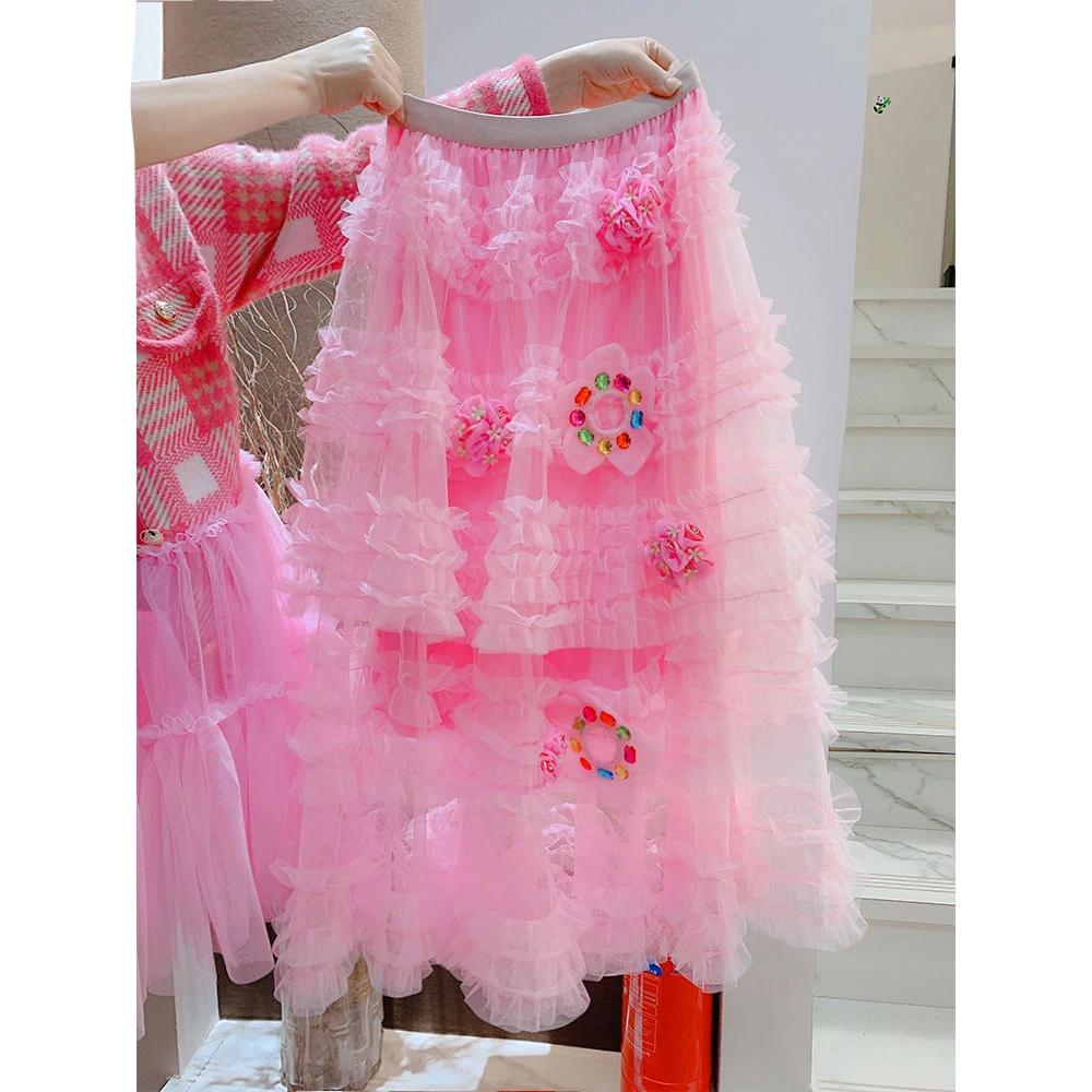 2025新款超仙纱纱裙少女粉高腰显瘦仙女裙半身裙