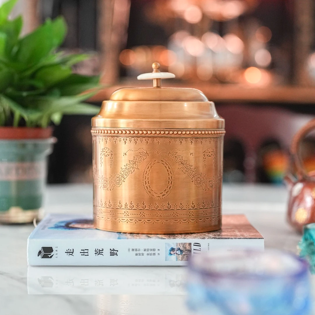 【奇居铜瓷】黄铜黄铜茶叶罐客厅餐厅大容量储物收纳摆件#GY