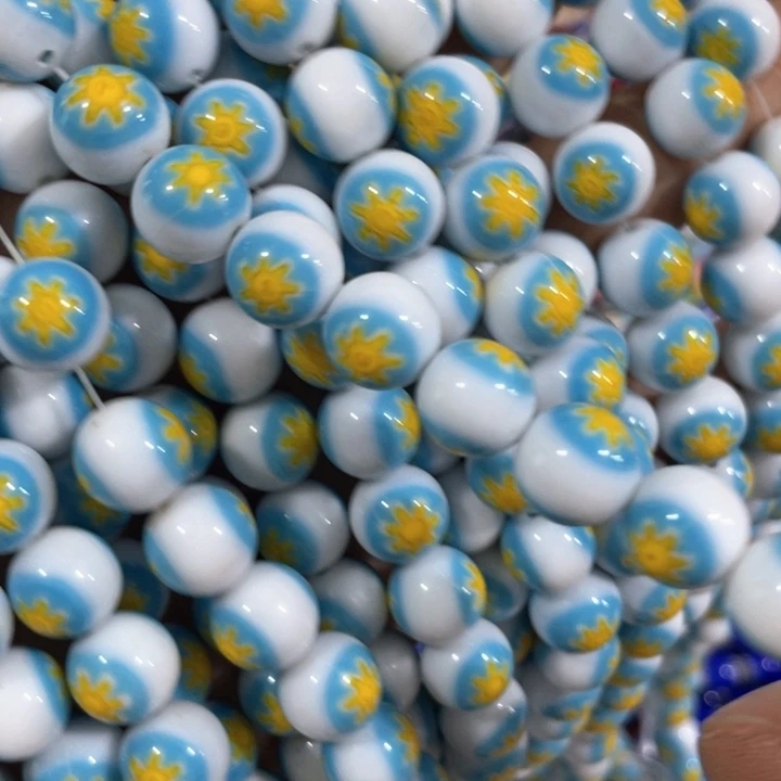 大理石磁石2条10mm千花琉璃圆珠