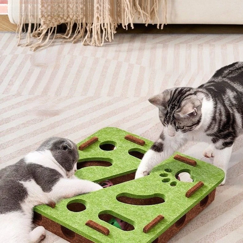 猫玩具自嗨解闷神器小猫宠物猫咪益智迷宫掏洞毛毡盒子逗猫铃铛球